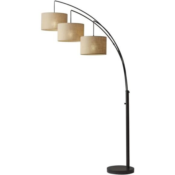 Trinity Arc Floor Lamp Antique Bronze Finish, Beige Burlap Home Decor Lamps - Picture 2 of 7